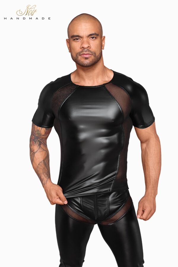 T-shirt wetlook et filet - H056