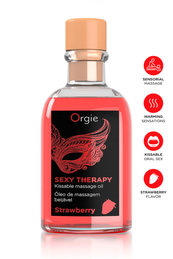 Huile de massage embrassable Sexy Therapy fraise + Plume