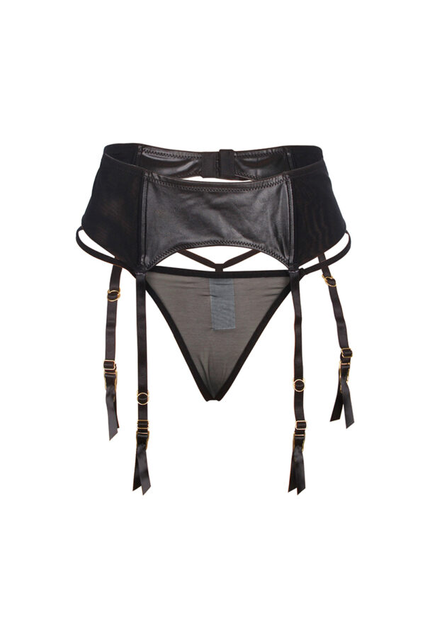 Porte-jarretelles wetlook avec string noir – Image 3